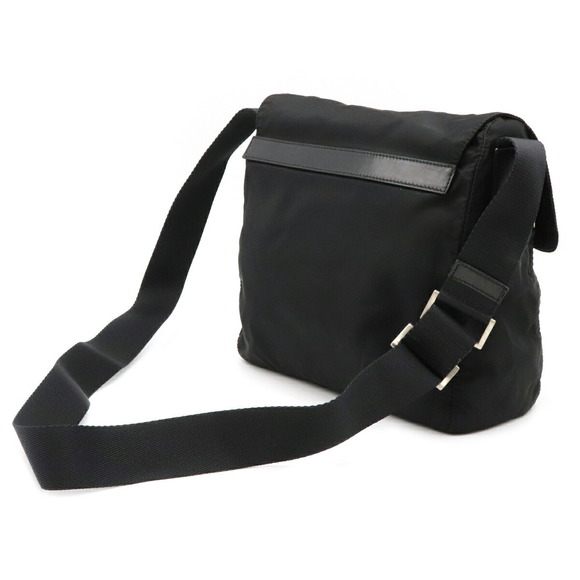 Prada Diagonal Shoulder Leather Black Bag Nero Nylon - Picture 1 of 9